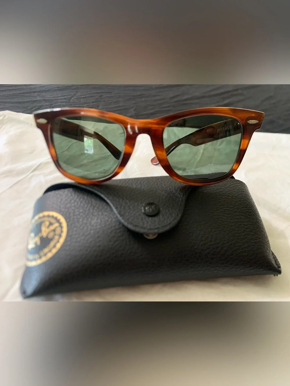 Ray-Ban Tortoise Frame Sunglasses with Green Lenses